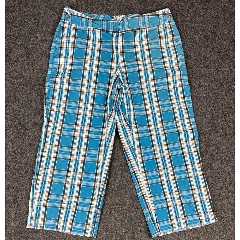 Izod XFG Womens Blue Plaid Stretch Cropped Pants Size 8 Golf Casual Trousers
